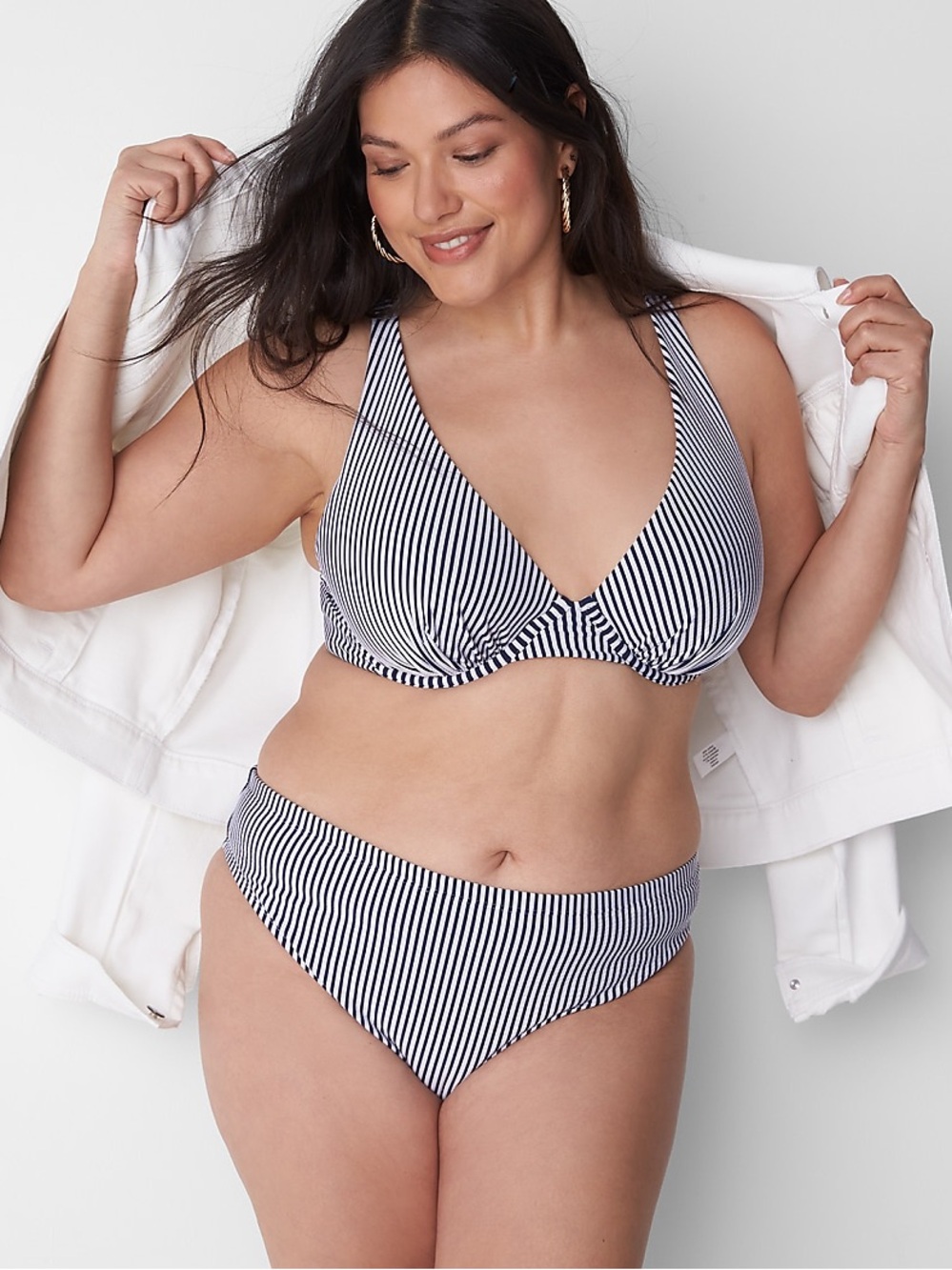Lane Bryant Swim by Cacique Striped Underwire Bikini Top